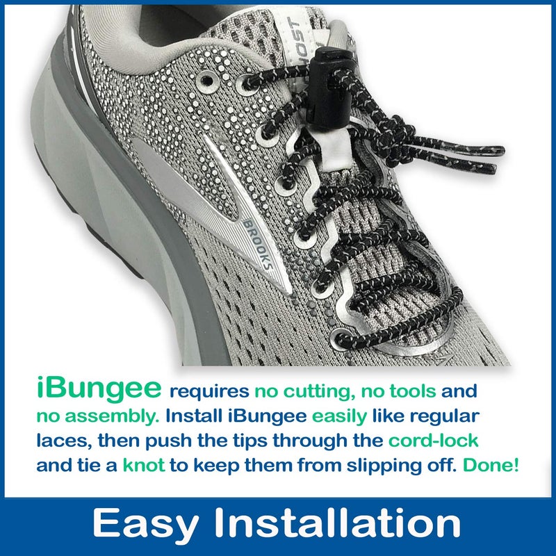 IBUNGEE LACES (Elastic No Tie Shoelaces (Reflective), (Black, 22-Inch) - Image 5